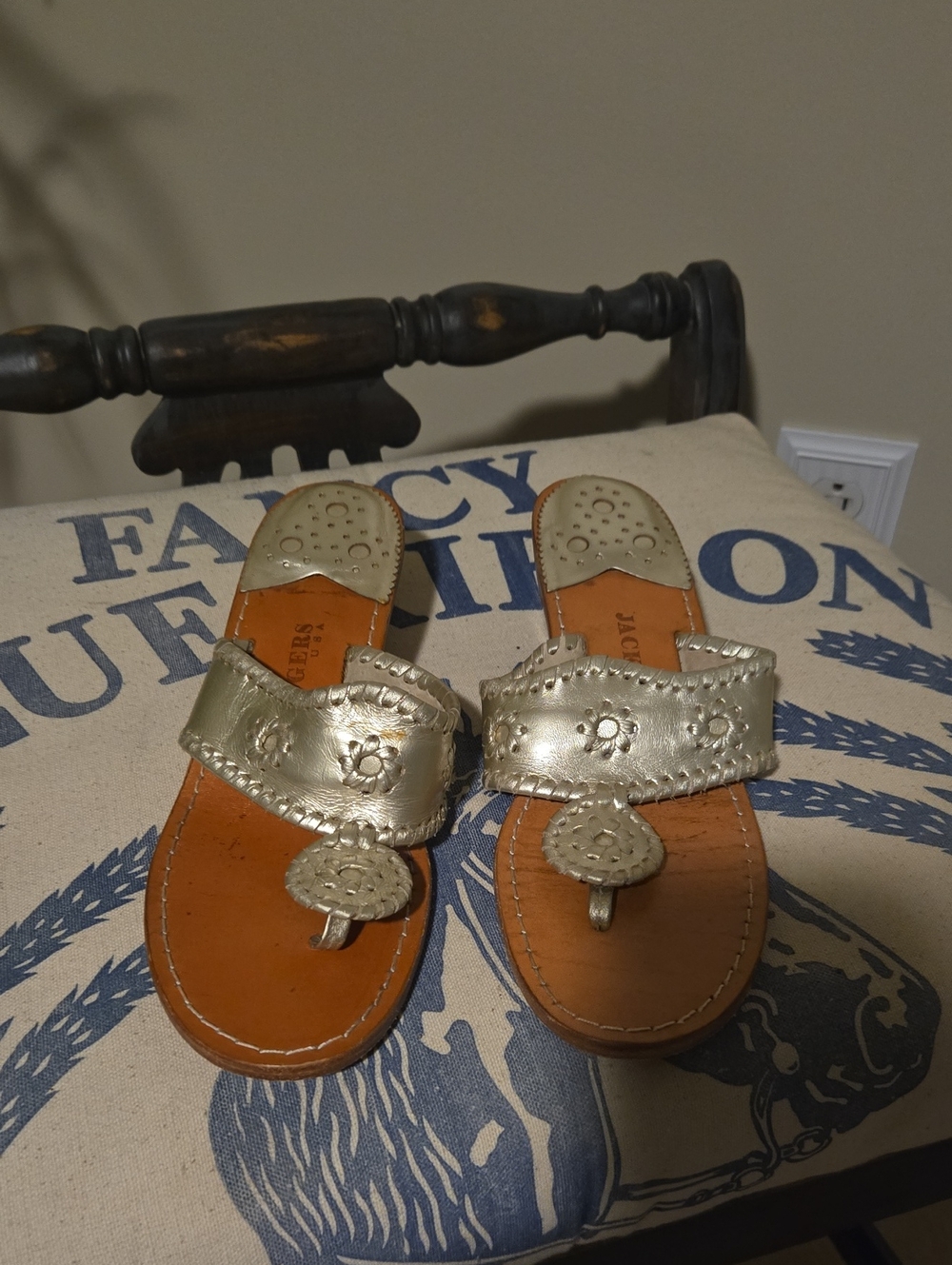 Jack Rogers Gold Leather Thong Sandals